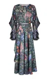 Maria Elena Villamil Geranio Printed Silk Twill Midi Dress