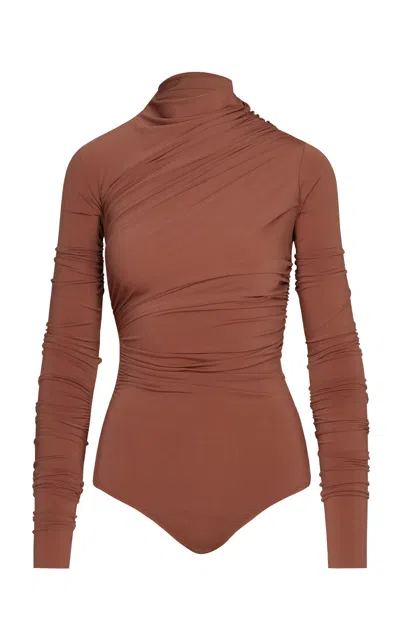 Maria Elena Villamil Nostalgia Ruched Bodysuit In Bronze