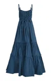 Maria Elena Villamil Sabi Cotton Tier Maxi Dress In Blue