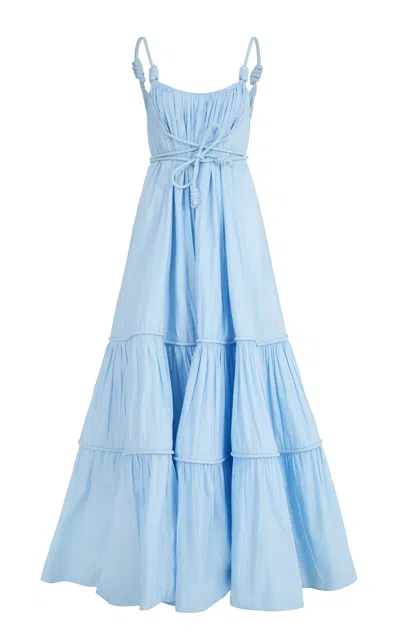 Maria Elena Villamil Sabi Cotton Tier Maxi Dress In Blue