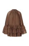 Maria Elena Villamil Ser Ruffled Mini Dress In Brown