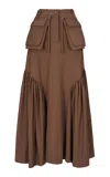 Maria Elena Villamil Superficie Pleated Midi Skirt In Brown