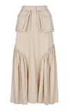 Maria Elena Villamil Superficie Pleated Midi Skirt In Tan