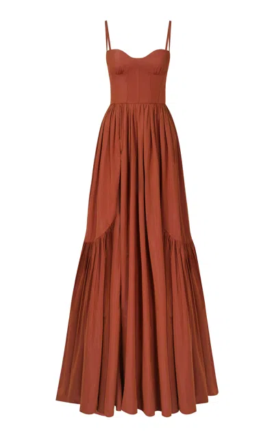 Maria Elena Villamil Tradición Corseted Maxi Dress In Bronze