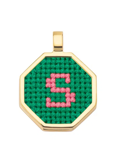 Maria Frering Letter S Pendant Gold-plated Necklace In Green