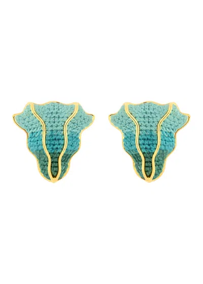 Maria Frering Resolução Embroidered Gold-plated Earrings In Green