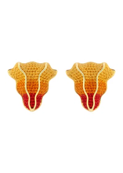 Maria Frering Resolução Embroidered Gold-plated Earrings In Orange