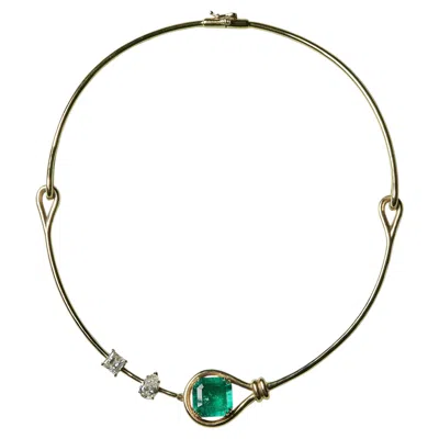 Pre-owned Maria Jose Jewelry Emerald And Diamond Choker Necklace In 18k Yellow Gold By