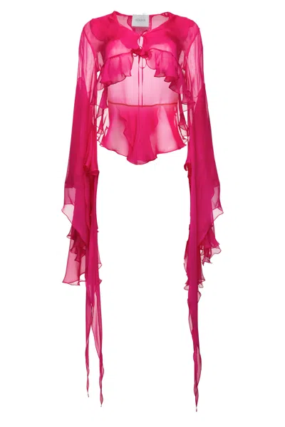 Maria Kokhia Sheer Ruffles Blouse In Pink