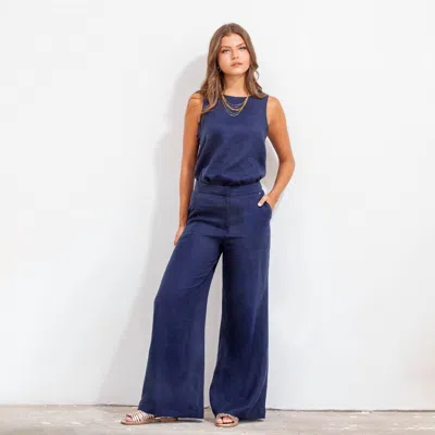 Maria La Paz Pilar Wide Leg Pants In Blue Linen