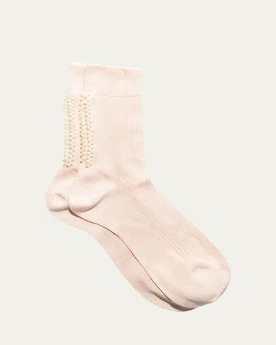 Maria La Rosa Antik Ribbed Bead-embellished Crew Socks In Ecru 503