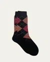 Maria La Rosa Argyle Crew Socks In Bordeaux 3814