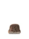 Maria La Rosa Pepita Velvet Clutch Bag With Hand-embroidered Stones In Brown