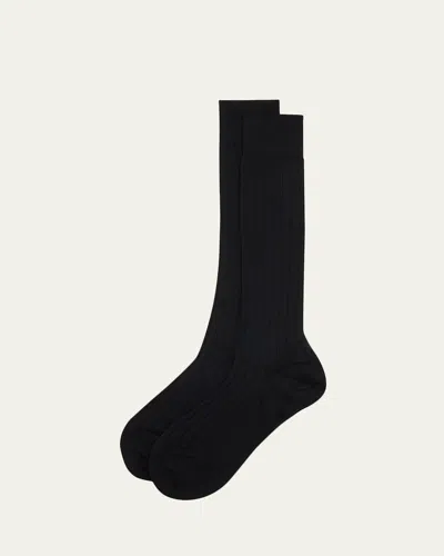 Maria La Rosa Bio College Ribbed Mid-calf Organic Cotton Socks In Black
