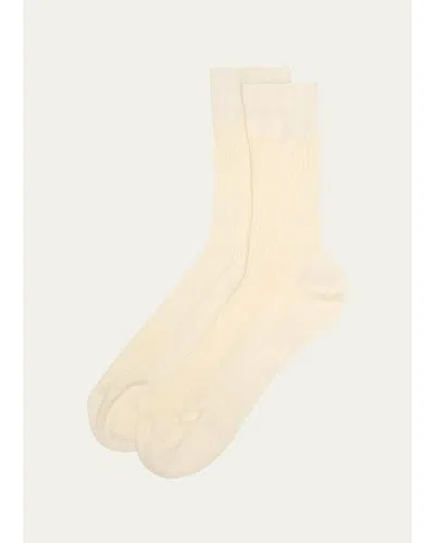 Maria La Rosa Bio College Ribbed Mid-calf Organic Cotton Socks In Off White