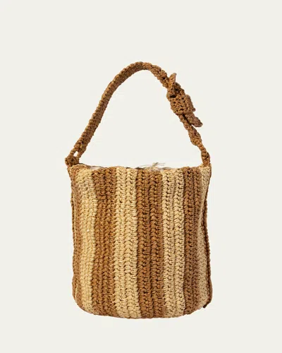 Maria La Rosa Cheyenne Striped Raffia Bucket Bag In Natural