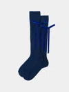 Maria La Rosa College Velvet Bow Cashmere Knee-high Socks  Abask Luxury Gift In  Navy
