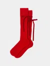 Maria La Rosa College Velvet Bow Cashmere Knee-high Socks  Abask Luxury Gift In  Red