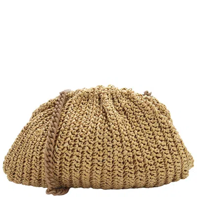 Maria La Rosa Game Crochet Glow Raffia Clutch In Gold Tone