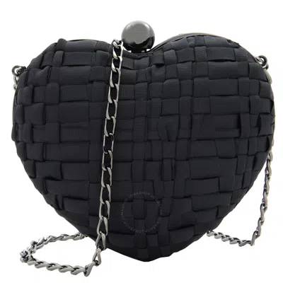 Maria La Rosa Hand-woven Heart-shaped Clutch With Strap In Black
