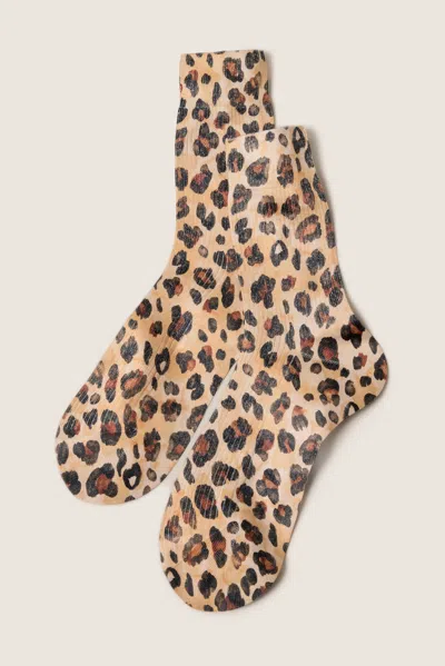 Maria La Rosa Leopard Socks In Neutral