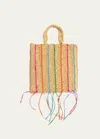 Maria La Rosa Margherita Striped Fringe Tote Bag In Natural 0026