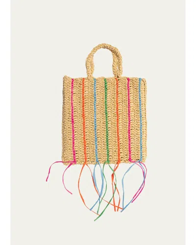Maria La Rosa Margherita Striped Fringe Tote Bag In Natural