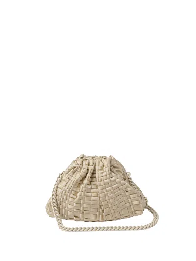 Maria La Rosa Gold Crochet Clutch With Shoulder Strap