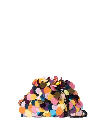 Maria La Rosa Hand Embroidered Fabric Clutch Bag With Maxi Sequins