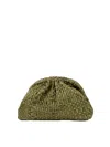 Maria La Rosa Khaki Crochet Clutch With Shoulder Strap