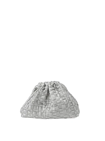 Maria La Rosa Silver Crochet Clutch With Shoulder Strap In Gray