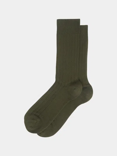Maria La Rosa Men's Ribbed Cashmere Socks One Size In Green