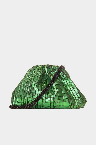 Maria La Rosa Mini Game Ribbon Laminated Clutch In Emerald In Green