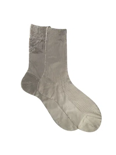 Maria La Rosa One Ribbed Laminated Socks In Brown