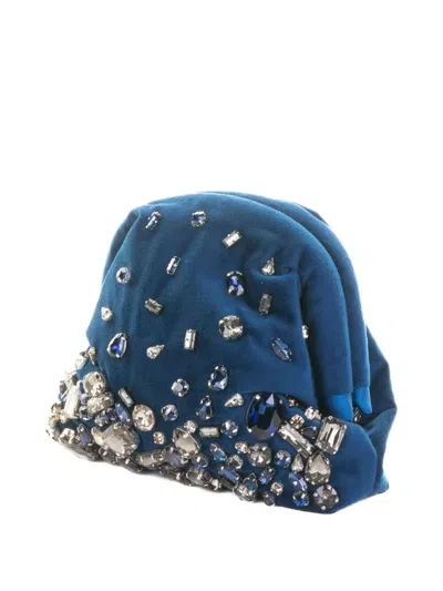 Maria La Rosa Pepita Embellished Velvet Clutch Bag In Blue