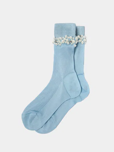 Maria La Rosa Perles Silk-blend Mid-calf Socks  Abask Luxury Gift In Blue