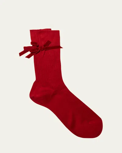 Maria La Rosa Ribbed Bow-embellished Crew Socks In Red 879