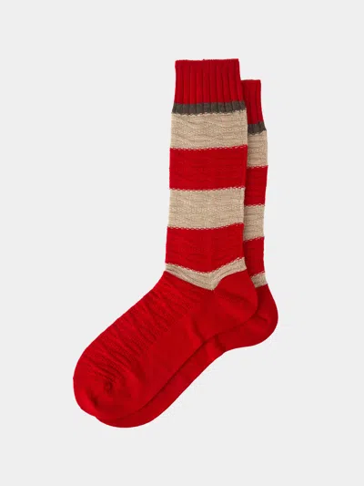 Maria La Rosa Ribbed Cashmere And Silk Striped Socks One Size  Abask Luxury Gift In Red