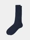 Maria La Rosa Ribbed Cashmere Socks  Abask Luxury Gift In  Blue