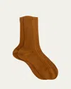 Maria La Rosa Ribbed Cotton Crew Socks In Tobacco M422 M422