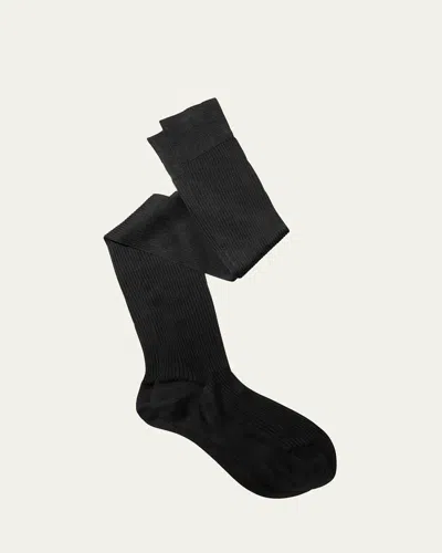 Maria La Rosa Ribbed Knee-long Silk Socks In Black 014