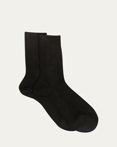 Maria La Rosa Ribbed Silk-blend Crew Socks In Black