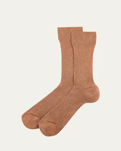 Maria La Rosa Shimmer Rib Knit Mid-calf Socks In Orange