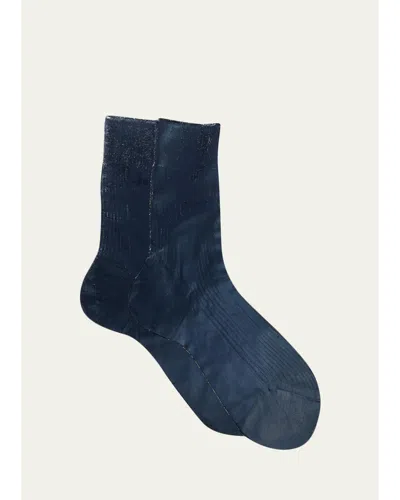 Maria La Rosa Shiny Silk-blend Crew Socks In Blue