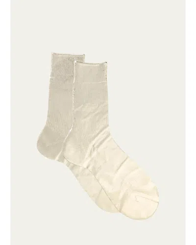 Maria La Rosa Shiny Silk-blend Crew Socks In Neutral