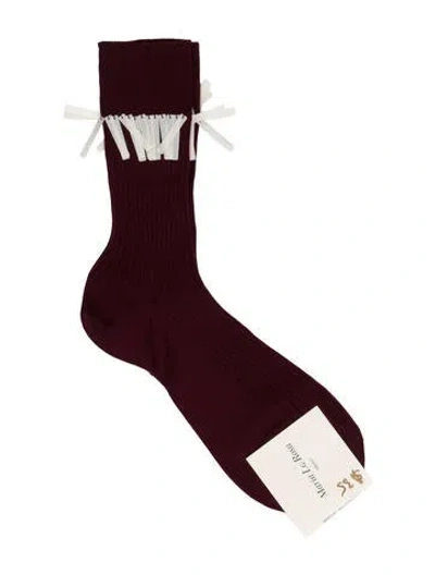 Pre-owned Maria La Rosa Silk Blend Knit Socks W/tags In Burgundy/white