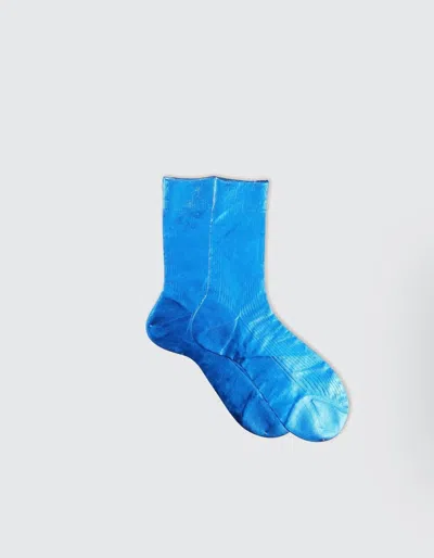 Maria La Rosa Women's One Ribbed Laminated Metallic Socks In Cielo In Blue