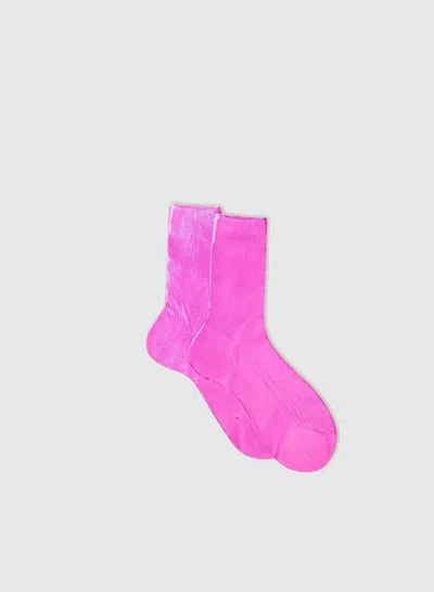 Maria La Rosa Women's One Ribbed Laminated Metallic Socks In Fuschia In Pink