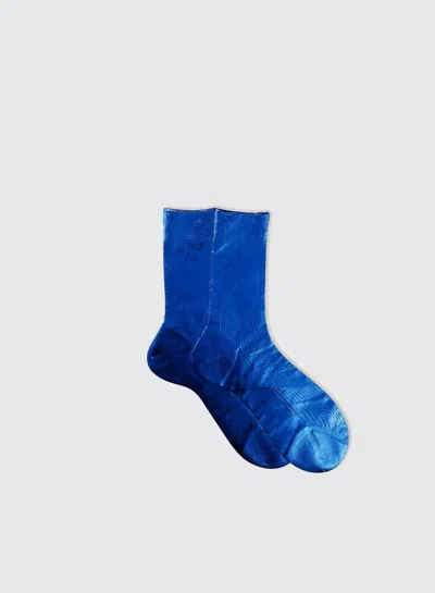 Maria La Rosa Women's One Ribbed Laminated Metallic Socks In Mare In Blue