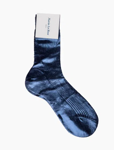 Maria La Rosa Women's One Ribbed Laminated Metallic Socks In Navy In Blue
